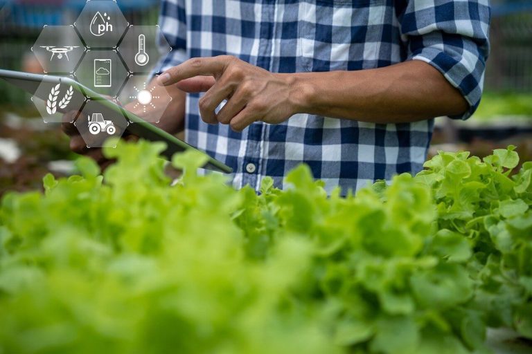 Farmer with digital technologies
