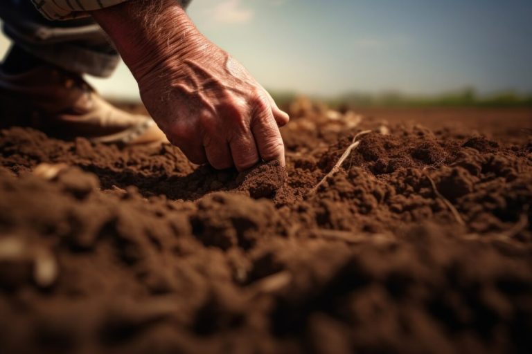 Farmer touching soil