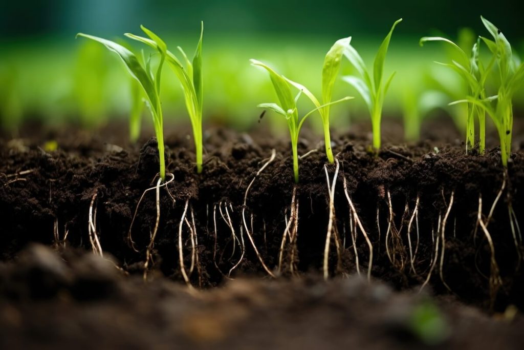 Seedling roots in soil