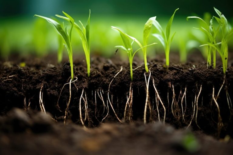 Seedling roots in soil