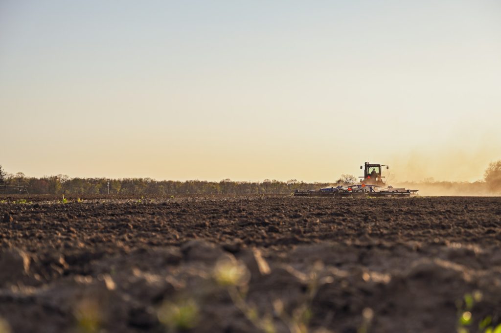 Farm machinery on soil