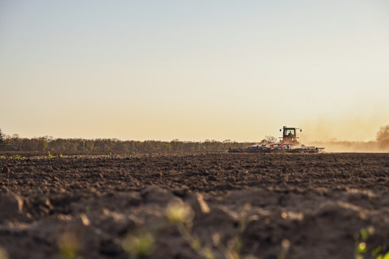 Farm machinery on soil