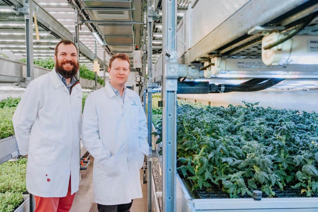William Pelton and Nicholas Kral from Phytoform Labs at Harvest London vertical farm