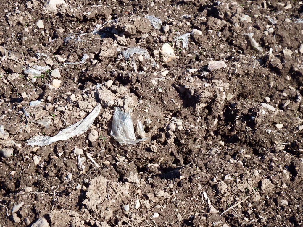 Plastic waste in soil